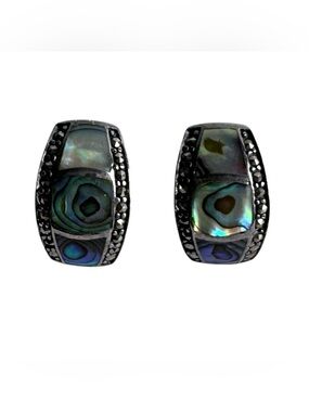 Vintage 925 GFJ Abalone Shell Marcasite Stud Earrings Sterling Silver